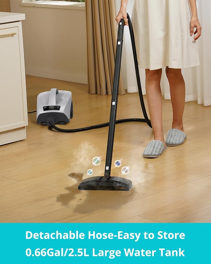 Steam Cleaner: 40s Fast Heating-0.66Gal (2.5L) Large Tank-21 PCS Kit-No Cooling-Refill Anytime-Detachable Hose Multi Portable Steamer Mop for Home Car Bed Furniture Tile Grout Floor Cleaning