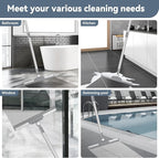 Floor Squeegee with 180° Rotating Head, Squeegee for Floor with 52'' Long Handle, Squeegee Broom, Squeegee for Window Cleaning, Bathroom Tile, Garage Concrete, Deck, Shower Glass (Silver)