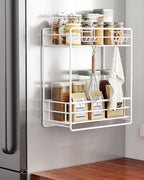 Nieifi 2 Tier Magnetic Shelves for Washing Machine, Magnetic Spice Rack for Refrigerator, Laundry Room & Kitchen Organizer Storage Baskets, White