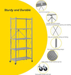 BRIAN & DANY 5-Tier Foldable Storage Shelves with Wheels, Folding Metal Rack Shelving Unit, Heavy Duty No Assembly Organizer Shelf for Garage, Kitchen, Basement, Pantry, Gray