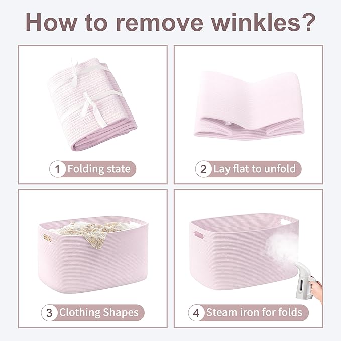 45L Small Baby Girls Laundry Basket for Nursery Storage,Cute Woven cotton Rope Baskets for Kids Toy，Gifts, Boho Square Wicker Blanket hamper for Living Room,Bedroom Dirty Clothes,Pink