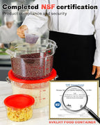 2QT NSF Food Storage Containers: 8 PCS [Food Grade][Hot&Cold Resistant] Commercial Clear Round Food Storage Containers with Scales Handles for Home Restaurant Kitchen Proof Dough(BPA FREE)