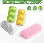 4-Pack Damp Clean Duster Sponge,Pink Damp Dusting Sponge,Duster Baseboard Cleaner Sponge with Ridges,Reusable Wet Duster Sponge,Household Cleaning Sponges for Blinds,Window Track Grooves