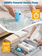 Vacuum Storage Bags with Electric Air Pump, New Air Valve Combo 15 Pack Compression Bag, Space Saving Vacuum Sealer Bags for Clothes, Blanket, Duvets, Pillows, Comforters, Travel, Two Compressing Ways
