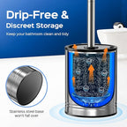 HAMITOR Toilet Brush and Holder Set: 2 Pack Stainless Steel Rustproof Kits with Deep Cleaning Bristles - Hidden Toilet Cleaner Scrubber for Homeowners - Compact Bathroom Accessories for Home RV Silver