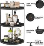 Fixwal Corner Bathroom Counter Organizer, 3 Tier Rustic Bathroom Organizer, Wood Countertop Storage Tray for Vanity, Kitchen, Bedroom (Black)
