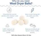 Premium Wool Dryer Balls – XL 6-Pack, 100% New Zealand Wool, Organic & Reusable, Natural Fabric Softener Alternative, Reduces Static, Wrinkles & Drying Time