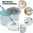 Spin Mop and Bucket with Wringer Set, 360° Spinning Mop Bucket System with 3 Microfiber Mop Replacement Heads, Adjustable Handle for Floor Cleaning (Light Blue)