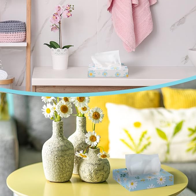 Yinder 24 Packs 960 Sheets Tissue Cube Car Facial Boxes Disposable Facial Travel Tissues Holder Soft Watercolor Boxes 2 Ply 40 Sheets for Wedding Household Car Kitchen Bathroom(Fresh Daisy)