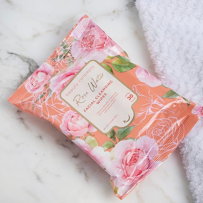 Nicole Miller Pack Facial Cleansing Wipes, Facial Cleansing Cloths, Removes Makeup, Mascara, Dirt and Oil, Peony, Coconut Mint, Rose, Shea Butter
