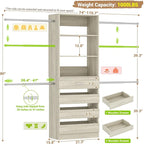 Aheaplus Closet System, 4-9Ft Closet Organizer with 4 Wooden Drawers, Wood Closet Organizer System with Tower, Walk-in Closet Organizer Wardrobe Garment Clothes Rack with 4 Hanging Rods, 2White Oak