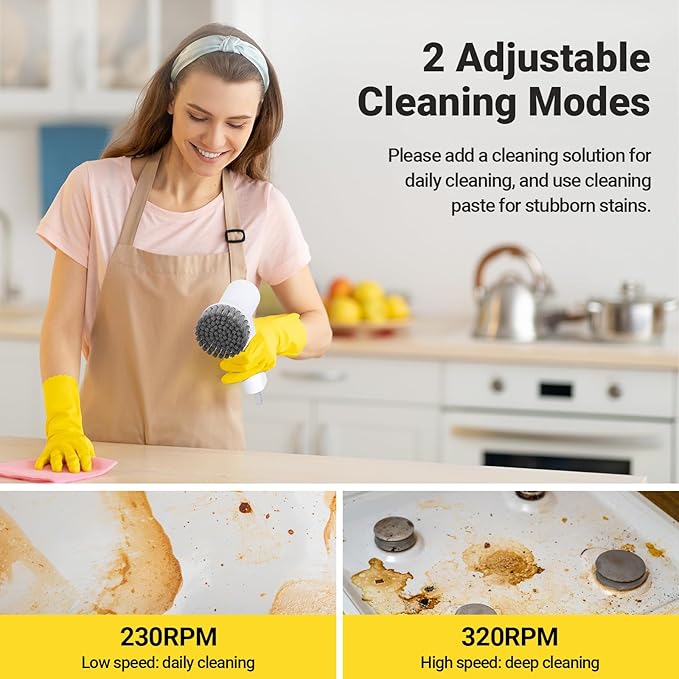 StarVal Electric Spin Scrubber, 2000 mAh Cordless Power Scrubber with 4 Replaceable Heads, 2 Speeds Portable Scrubber for Cleaning Sink/Stove/Corner/Tile/Grout/Bowl (White)