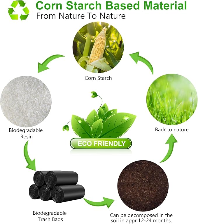 Small Trash Bags 3-5 Gallon, Inwaysin 200 Count Small Bathroom Trash Bags Black, Strong Small For Garbage, 4 Gallon Biodegradable, Unscented, Size Expanded for Kitchen