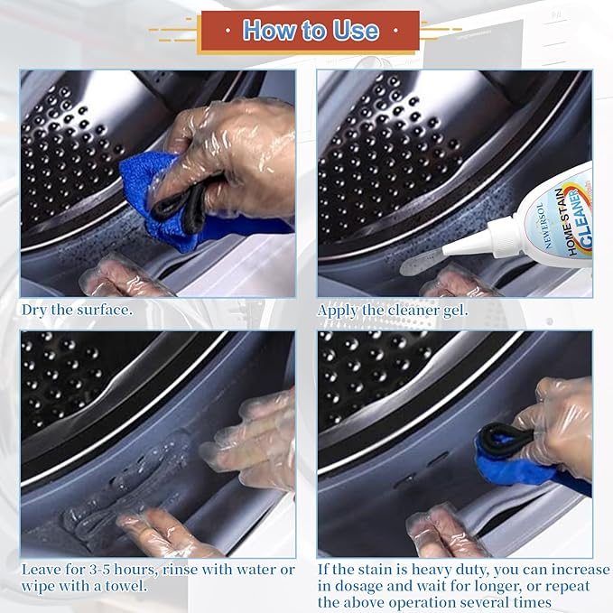 Black Stain Remover Gel Washing Machine Cleaner Housefold Stain Removal Gel for Front Loader Washer Grout Cleaner Kitchen Sink Showers Bathroom and Floor Tile 8Fl Oz（2-Pack）