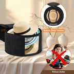 Kovpnor Round Hat Box, Stackable Felt Hat Boxes for Women Storage, Foldable Premium Hat Travel Case with Dustproof Lid, Space Saving Hat Organizer(Black)