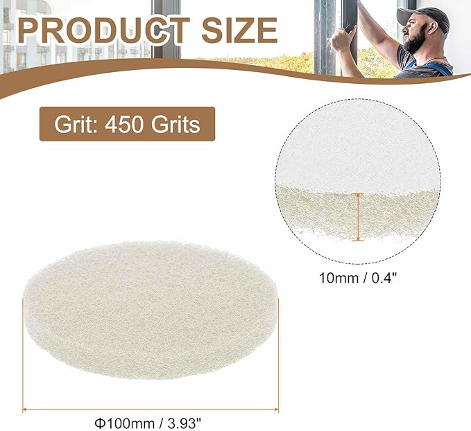 HARFINGTON 6pcs Scrubber Scouring Pads 450 Grits 4 Inch Drill Power Brush Hoop and Loop Surface Conditioning Disc Drill Scuffing Disc Scrub Pads for Home Kitchen Cleaning, White