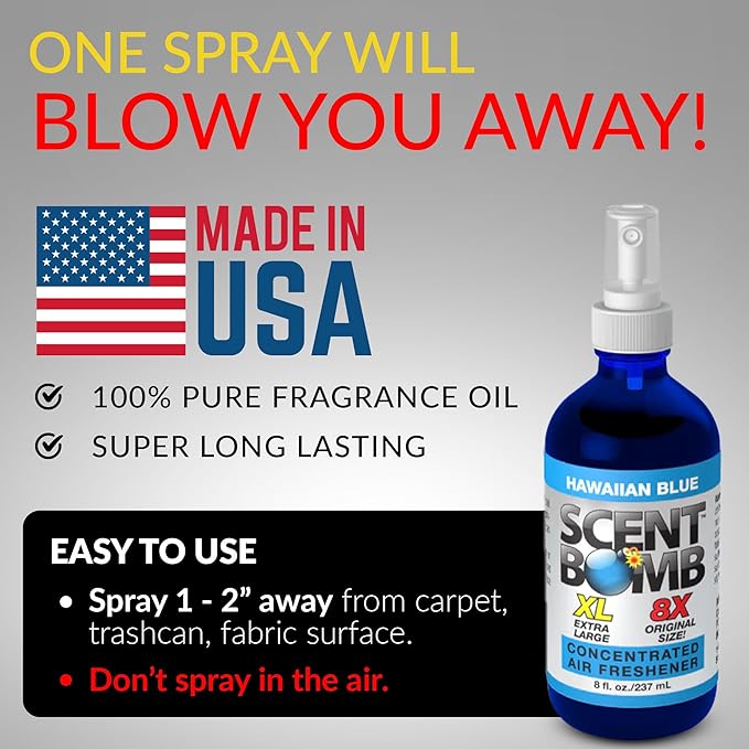 Scent Bomb Air Freshener Spray, Long-Lasting Odor Eliminator for Home & Car, Effective Deodorizer for Kitchen, Bathroom, Fresh Room Spray & Smell Neutralizer, Hawaiian Blue Scent
