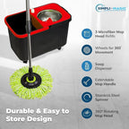 Simpli-Magic 360° Spin Mop and Bucket with Wringer – 3 High-Absorbent Microfiber Washable Heads, Soap Dispenser – Spinning Mop and Bucket Set for All Types Floor Cleaning
