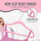 TechZoo 50 Premium Baby Velvet Hangers - 11.8 Inches Non-Slip & Ultra-Slim Baby Hangers for Space-Saving & Children Clothes - 360 Swivel Hook, Strong & Durable Infant & Toddler Clothes Hanger - Pink