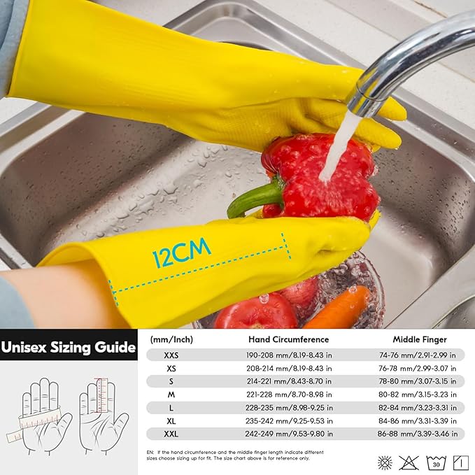 Vgo... 1-Pair Reusable Household Gloves, Rubber Dishwashing gloves, Extra Thickness, Long Sleeves, Kitchen Cleaning, Working, Painting, Gardening, Pet Care (Size L, Yellow, HH4601)