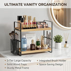 LEMIKKLE 2-Tier Wood Bathroom Counter Organizer with Basket,Waterproof Vanity Perfume Skincare Storage for Bathroom, Kitchen, Dresser