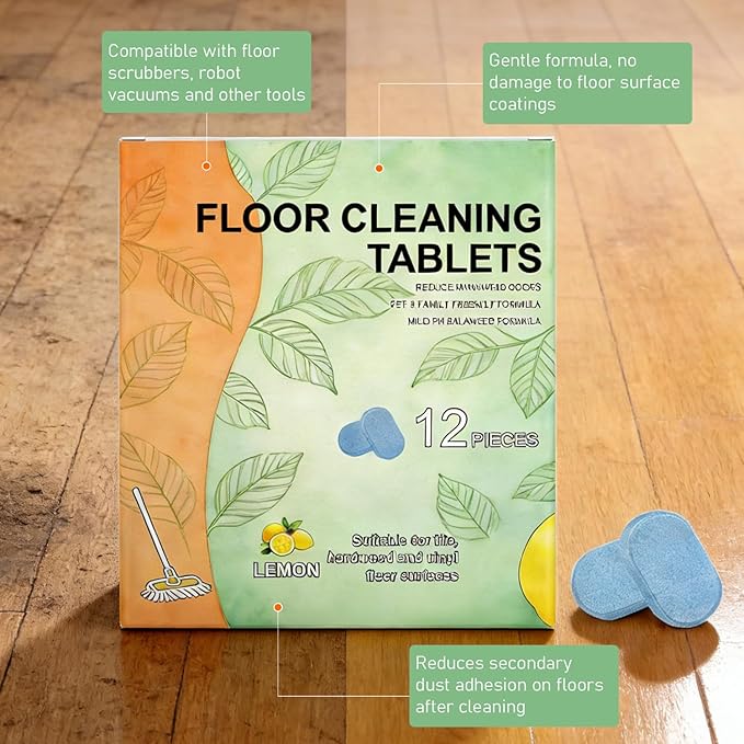 Floor Cleaner Tablets Hard Floor Cleaner Tablets, Deep Cleans for Multiple Hard Floors for Tile, Vinyl, Hardwood, Fresh Lemon Scent, Compatible with Robot Mops & Wet/Dry Vacuums(3PCS)