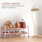 Bumusty 2-Tier Expandable Shoe Rack for Closet, 18“-33” Adjustable Shoe Rack for Small Space, Small Shoe Organizer for Front Door, Sturdy Metal, Pink