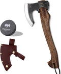 Hatchet, 15.7" Camping Axe with Leather Sheath, Bushcraft Axe with 1065 Carbon Steel & Beech Handle, Survival Hatchet for Wood Splitting and Chopping - Perfect for Gardening and Outdoor