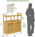 Homykic Tilt Out Laundry Hamper Cabinet, Bamboo Double Laundry Hamper with 2 Removable Laundry Baskets, 20 Gal Laundry Sorter Organizer with Shelf for Dirty Clothes, Bathroom, Laundry Room, Natural