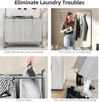 ROMOON Laundry Hamper Sorter Cart: 4 Section Organizer with Hanging Bar and Heavy-duty Lockable Wheels | 180L Rolling Laundry Basket with Clothes Rack in Laundry Room or Small Spaces (Grey)