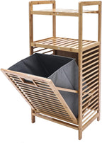 3-Tier Organizer Storage Shelf with Bamboo Frame and Pull Out Fabric Baskets Storage Drawers Unit,Laundry Towel Hamper Cabinet Tower Three Part Compartment Sorter Basket (2-Tier,Style 1)