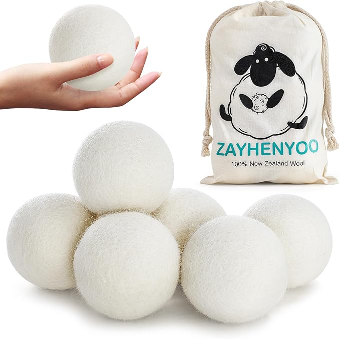 Wool Dryer Balls, Organic Wool Balls for Dryer Laundry Balls for Dryer Reusable 6P Reducing Clothing Wrinkles,Saving Drying Time and Fabric Fluffier 100% New Zealand Wool Lint Balls