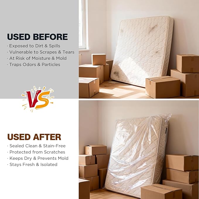 2 Pack Mattress Bags for Moving & Storage - 98" x 56" x 14'' for Twin/Full Size, Waterproof & Tear-Resistant, 4.0 MIL Heavy Duty Mattress Cover Moving Supplies