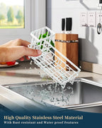 Consumest Sponge Holder for Kitchen Sink - Sink Caddy Organizer with Removable Drip Tray for Countertop Dish Soap Dispenser Brush Storage Kitchen Accessories 304 Stainless Steel, White