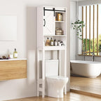 Over The Toilet Storage Cabinet, Bathroom Organizer with Adjustable Shelves and Anti-Tip Device, Space-Saving Storage Solution, White