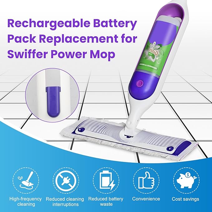 1 Pack Rechargeable Battery Pack Replacement for Swiffer Power Mop, 2000mAh Lithium Ion Battery Holder with Charging Port （500 Cycles, 3 Years）