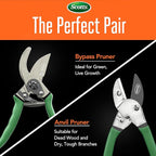 Scotts 2-Piece Pruning Shears Set – Includes 8 in. Bypass Pruner for Live Plants and 8 in. Anvil Pruner for Dry Stems – Sharp Carbon Steel Blades and Comfort Grip Handles for Garden and Yard Use