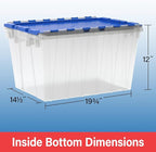 Akro-Mils KeepBox 12 Gallon Storage Container, Nesting and Stackable Plastic Storage Box with Lid Attached, Clear Tote for Garages, Closets, and Moving, 21-1/2" x 15" x 12-1/2", Clear/Blue, 6-Pack