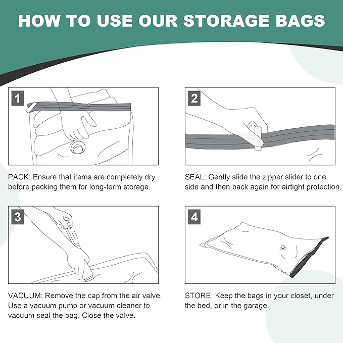 WTREE 20 Pack Vacuum Storage Bags, Space Saver Bags, Vacuum Sealed Bags for Comforters, Blankets, Clothes Storage, Hand Pump Included (4 Jumbo/4 Large/4 Medium/8 Small)