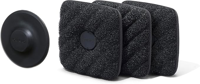 Ionic Non-Scratch Dish Sponges with Magnetized Holder, Odor Resistant Synthetic Scrub Sponges, 3 Pack, Black