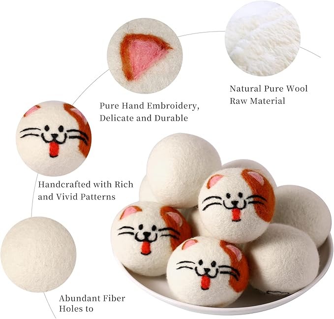 Dryer Balls Laundry Reusable, Wool Dryer Balls, Cute Dryer Balls Animals, Wool Dryer Balls Laundry Reusable, Laundry Dryer Balls, with Cute Pattern, Shorten Drying Time and Fluff