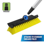 Unger Professional HydroPower Lock-On 10” Bi-Level Scrub Brush, Cleaning Supplies, Scrubber Tool, Compatible with Waterflow Poles, Use in Garage, Driveway, Deck, Concrete, Cement, and Brick