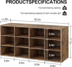 Garden 4 you Shoe Storage Bench, Cubby Shoe Rack with 12 Cubbies, 3-Tier Wood Shoe Rack Organizer, Shoe Organizer Cabinet for Entryway, Hallway, Closet and Garage, Brown
