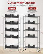 Sakugi Storage Shelves Organizer - 5 Tier Metal Shelf Organizer with Metal Wheels and Adjustable Leveling Feet, Heavy Duty Garage Shelving for Kitchen, Pantry and Closet, 33.1"x12.6"x73.5", Sliver