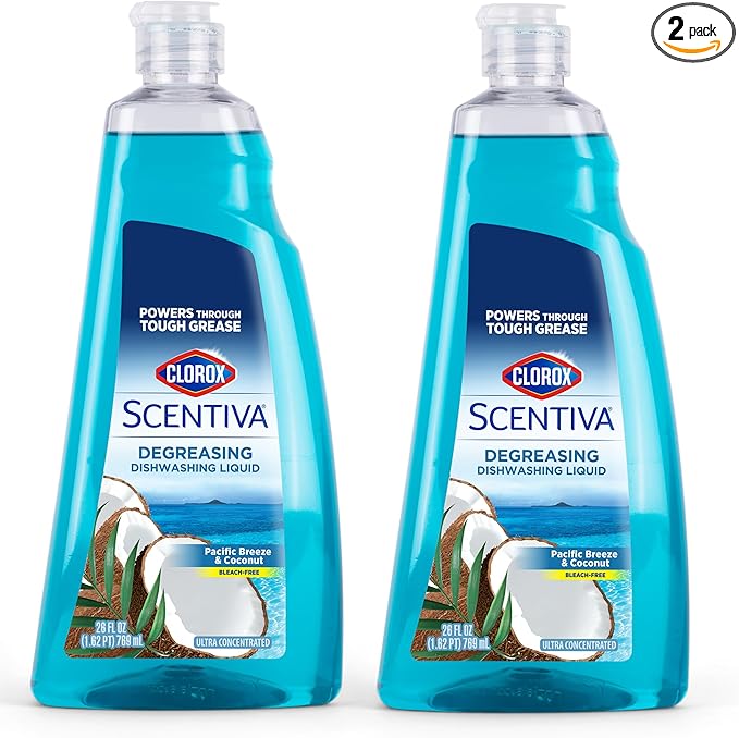 Clorox Scentiva Liquid Dish Soap, Pacific Breeze & Coconut Scent - Dishwashing Detergent Cuts Through Grease - A Powerful Clean You Can Trust, 26 Fl Oz - 2 Pack
