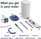 Large Mop and Bucket with Wringer Set for Home, Hands Free Flat Floor Mop and Bucket System with 4 Washable Microfiber Pads, Wet and Dry Use, Mops for Floor Cleaning, Two Bucket Mop System
