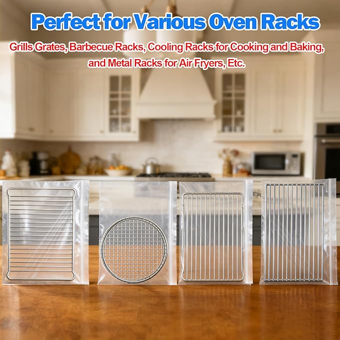 Palksky Oven Rack Cleaning Bags, 19.6 x 27.5 Inch Heavy Duty No-Scrub with Side Zipper Opening, Reusable Leak-Resistant PE for Deep Soaking Grill Grates & BBQ Racks, No Cleaner Included, 3 Pack