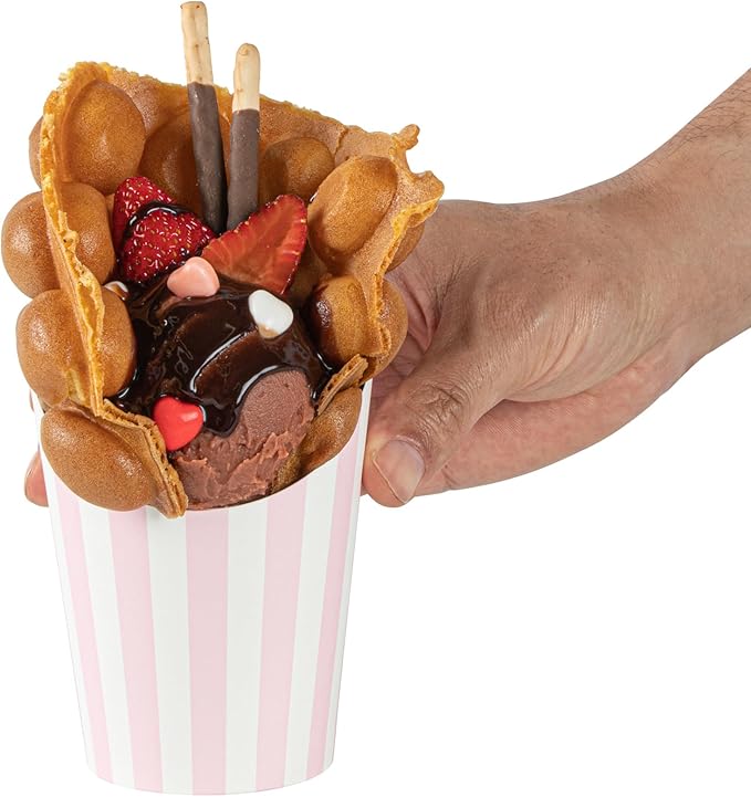 Restaurantware Bio Tek 12 Ounce French Fry Containers 100 Disposable Charcuterie Cups - Incline Design Round Striped Paper French Fry Cups Stackable For Waffles Chips or Popcorn