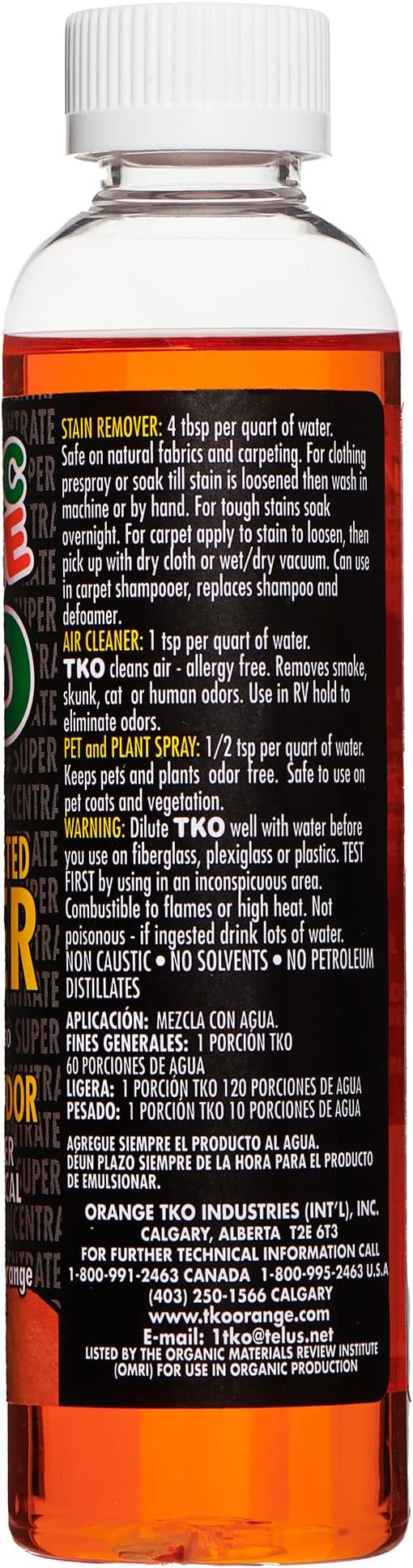 Organic Orange TKO - Stain remover, Floor cleaner, Degreaser, Glass cleaner, Multi Purpose Citrus Cleaner, Deodorizer, Stain Remover, Pet Safe, Non Toxic (8oz)