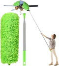 Dusters for Cleaning High Ceiling Fan, Newliton Microfiber Feather Duster with 30'' to 100'' Telescoping Extension Pole, Long Extendable Duster for Home Car Furniture Cobweb, Green